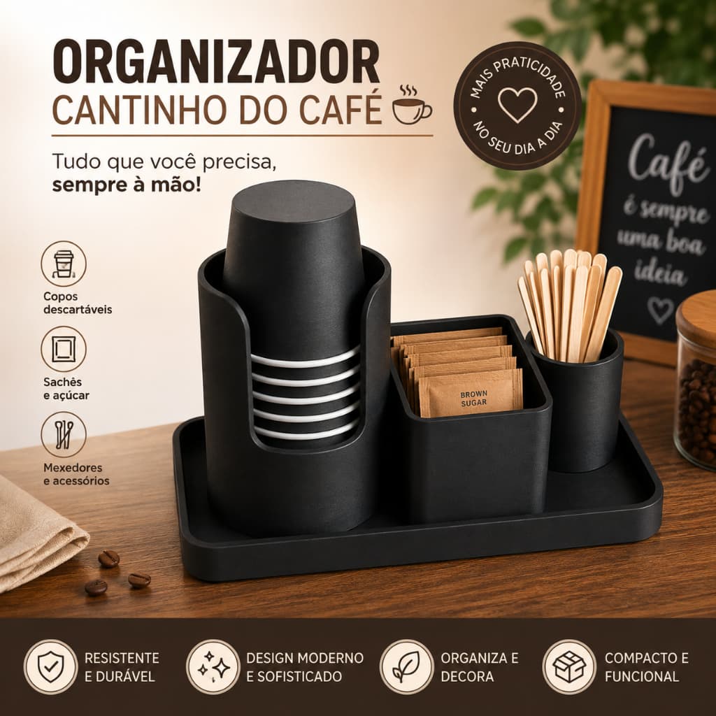 Organizador Cantinho do Café Porta Copos 70ml Porta Açúcar Porta Colher Station