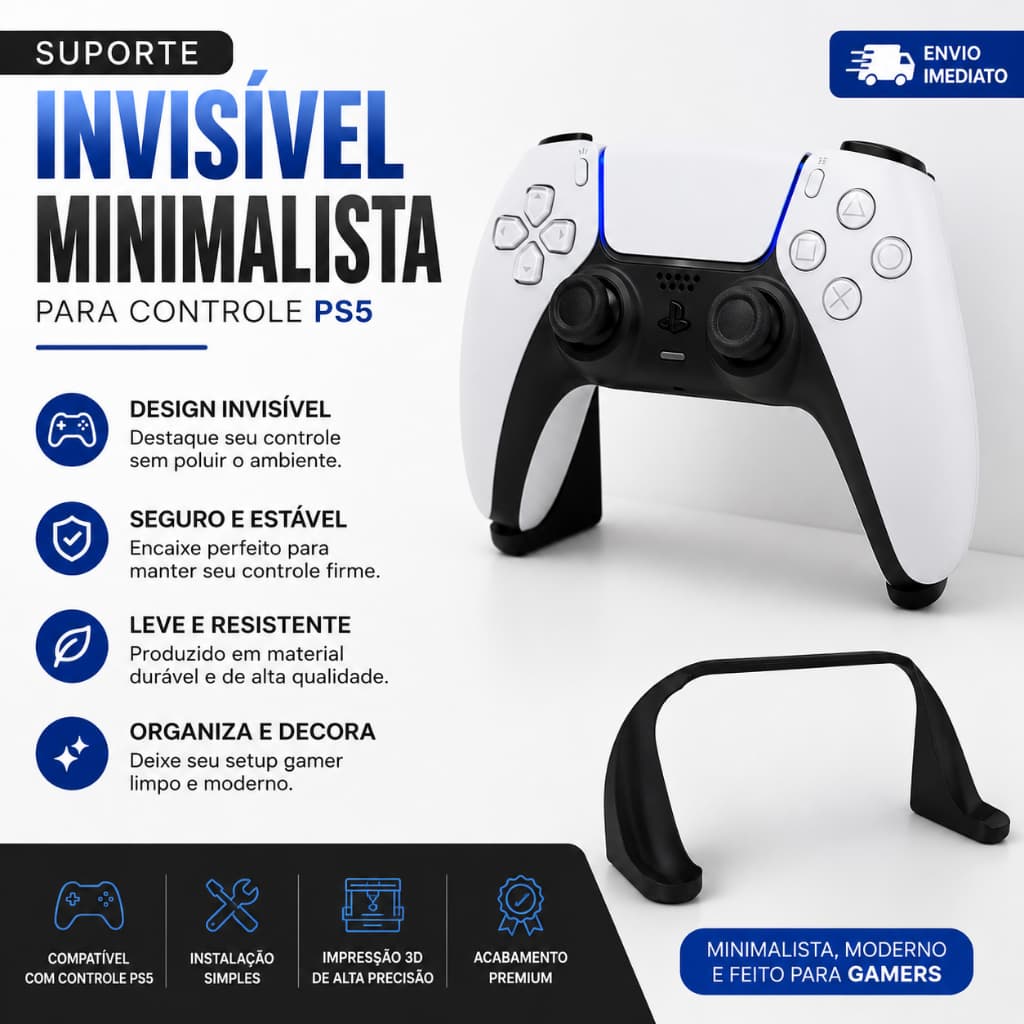 Suporte de mesa Controle PS5 Design Invisível e Minimalista