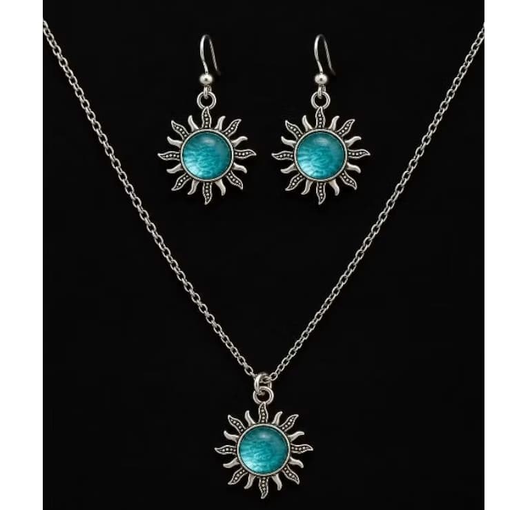 Conjunto Colar Brincos Sol Aço Inox Prateado Hipoalergênico Feminino Presente