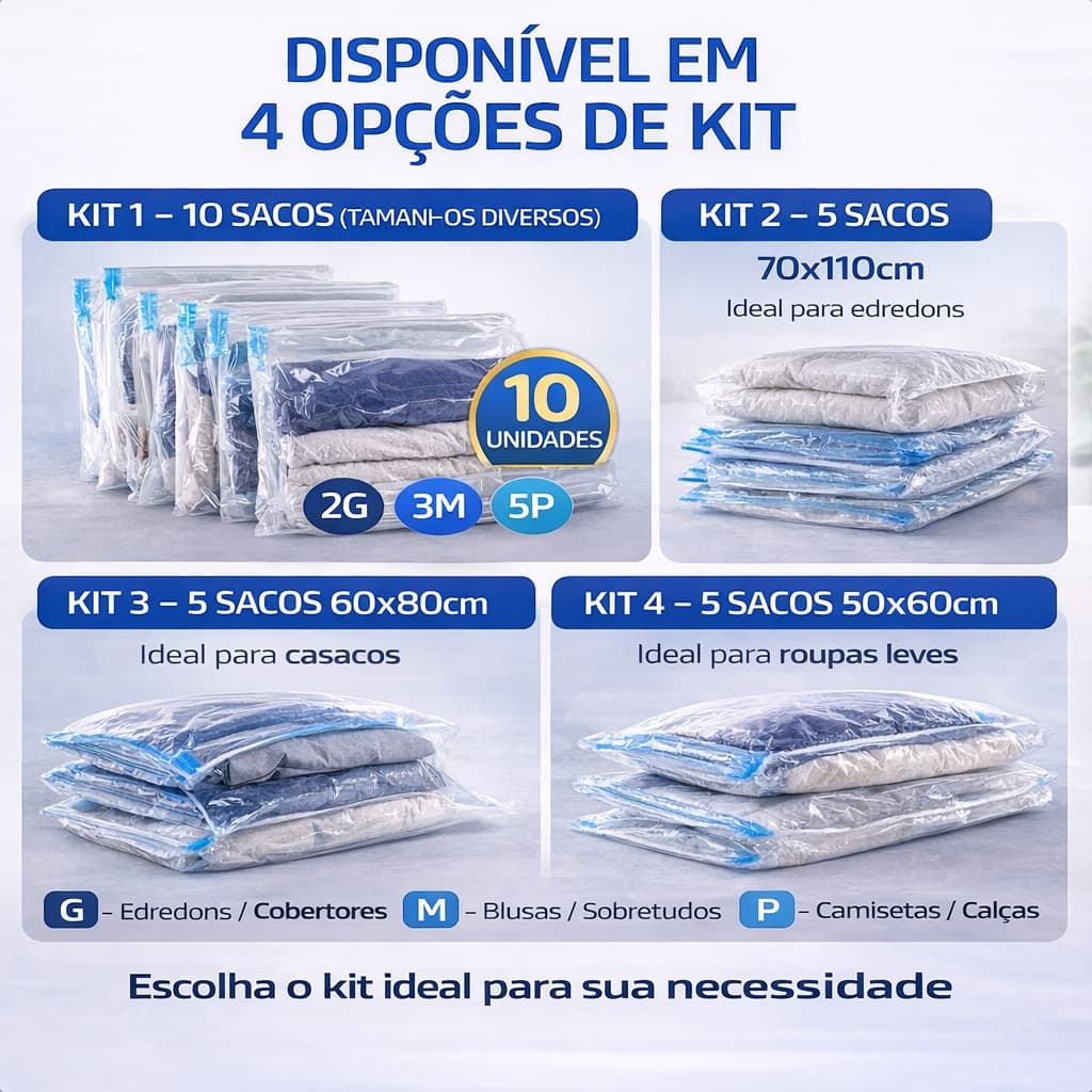 Saco a Vacuo Kit 5 ou 10 Com Bomba Grande