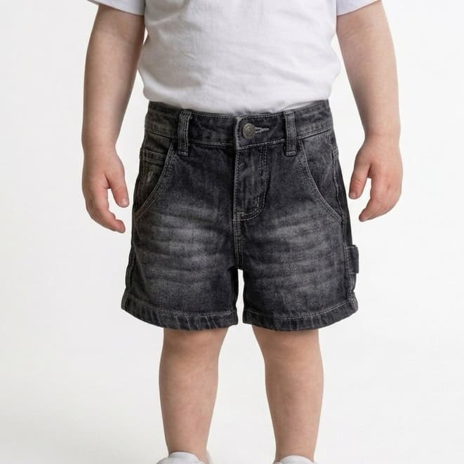 Bermuda Jeans Infantil Menino Preta Cós Regulável 100% Algodão 1 2 3 Anos