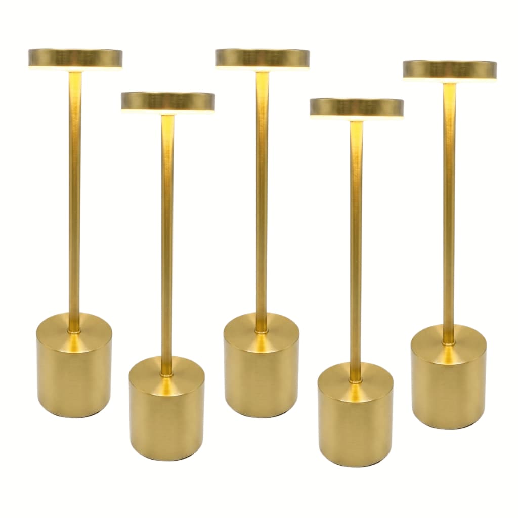 Kit 5 Luminária Abajur Touch Mesa Quarto Sem Fio Dimerizável Luminária Touch com cabo USB-C Abajur Dourado