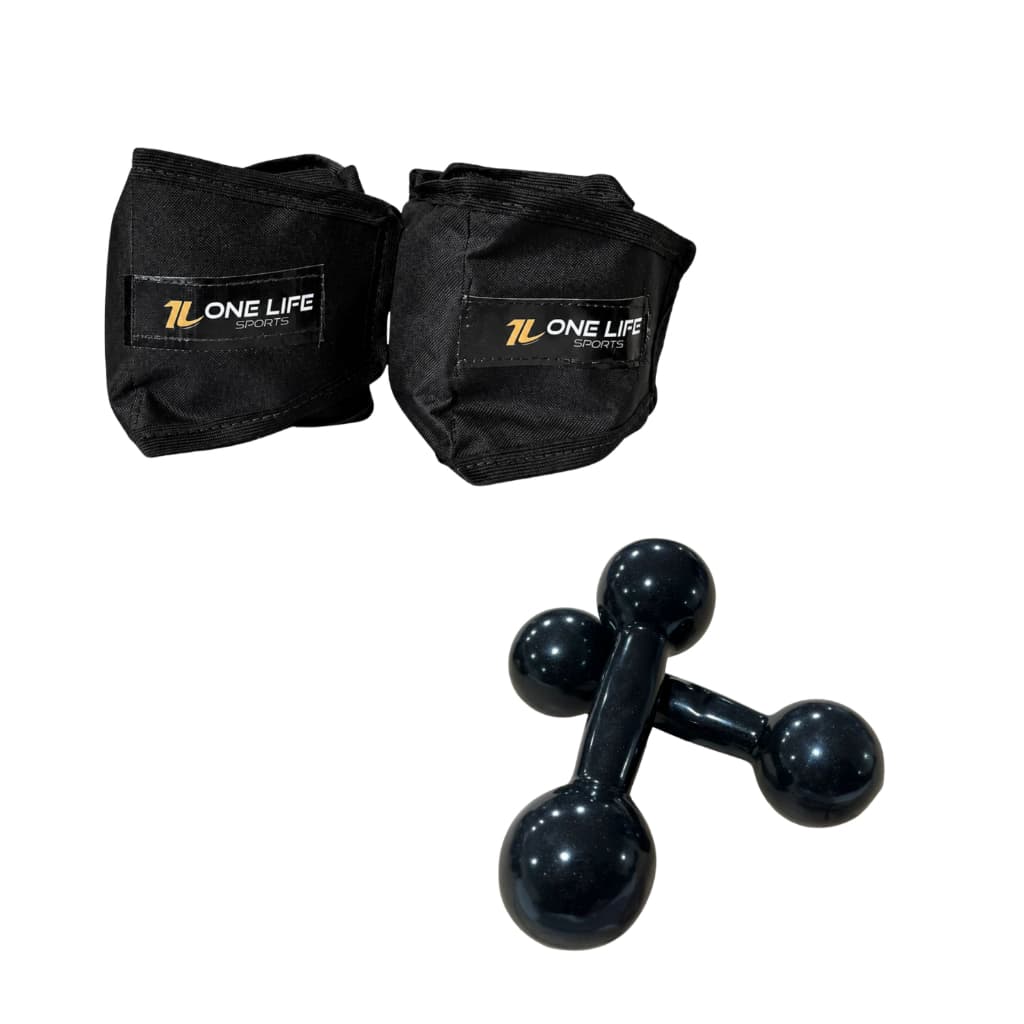 Conjunto Caneleira Profissional 2kg + Par Halter Emborrachado 1kg Fitness Academia Treinos em Casa