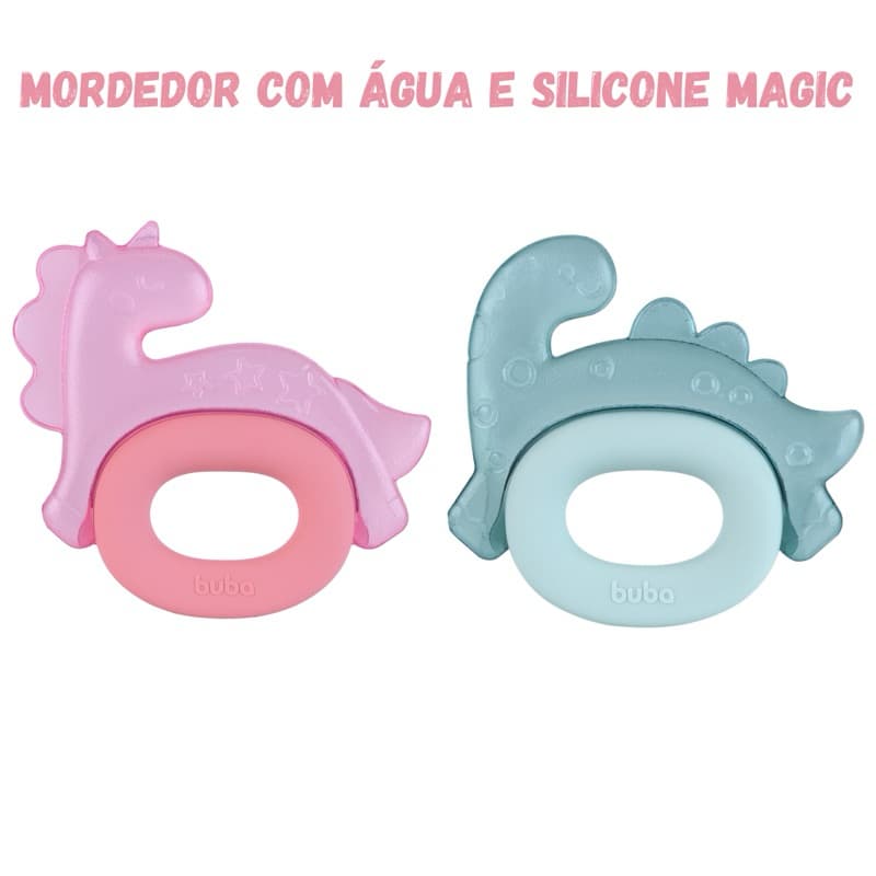 mordedor com silicone e água Dino e unicórnio Buba magic Livre BPA