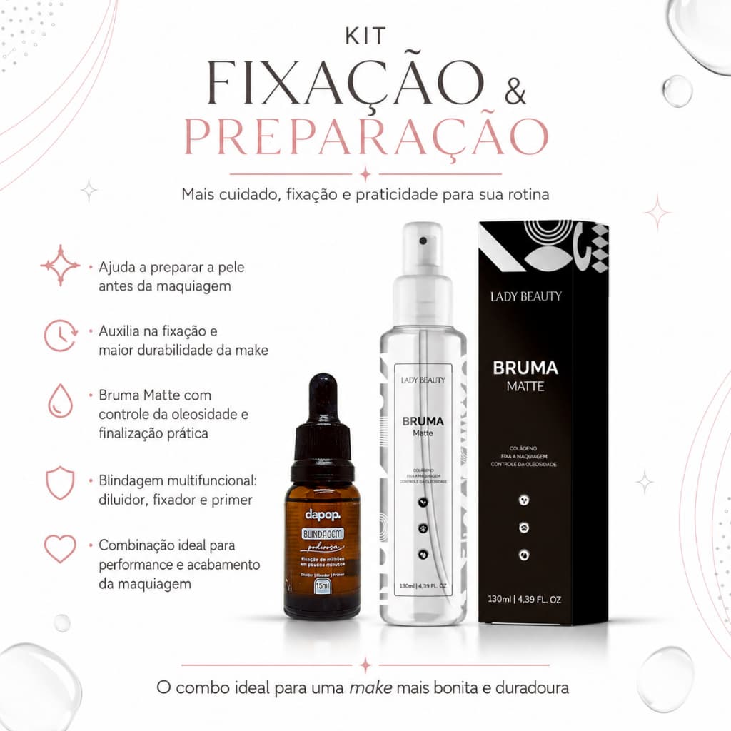 Kit Bruma Matte Fixadora e Blindagem Poderosa Diluidor, Fixador Primer Dapop