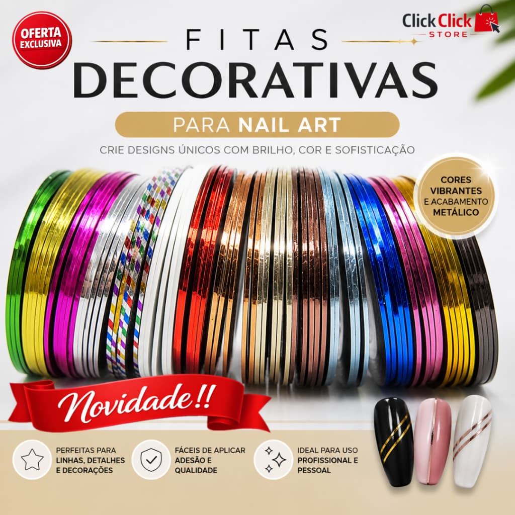 Kit Fita 3 Unidade Nail Art Metalizada Para Unhas Alongamento e Decoração Envio Variado SQ4301