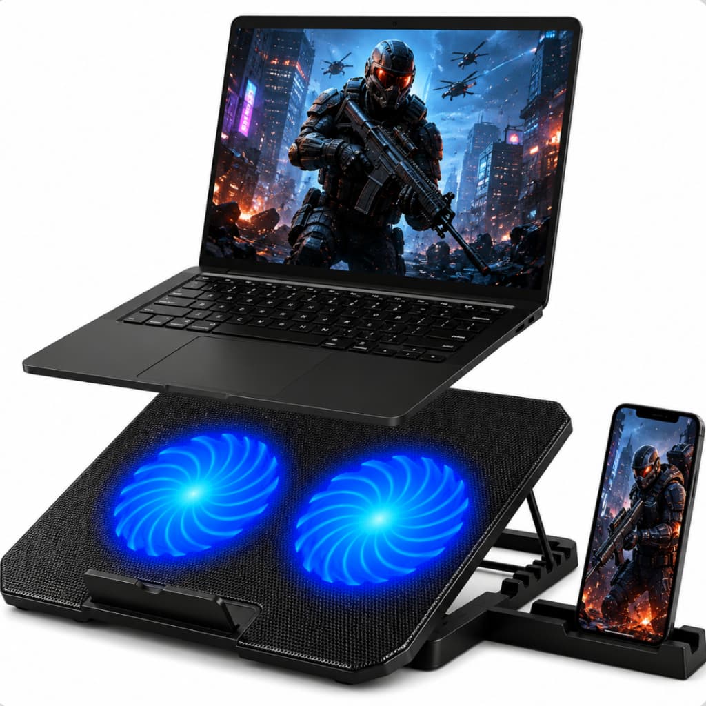 Suporte para Notebook com 2 Coolers Potentes Fans Ventoinhas Base Refrigerada Laptop