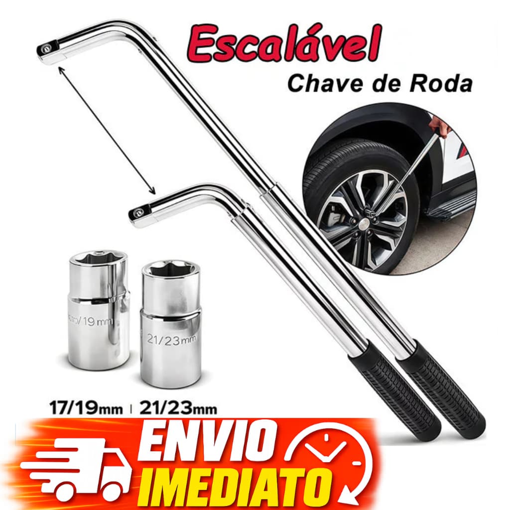 Chave Roda Telescópica 4 em 1 ""14/15" Tipo L Ajustável Soquete Reforçado | Troca De Pneus