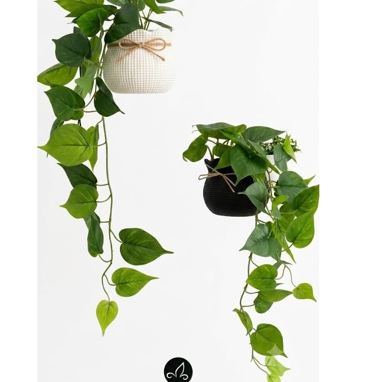 Pendente Folhagem Jiboia Artificial siliconada com vasinho de plástico – 70cm
