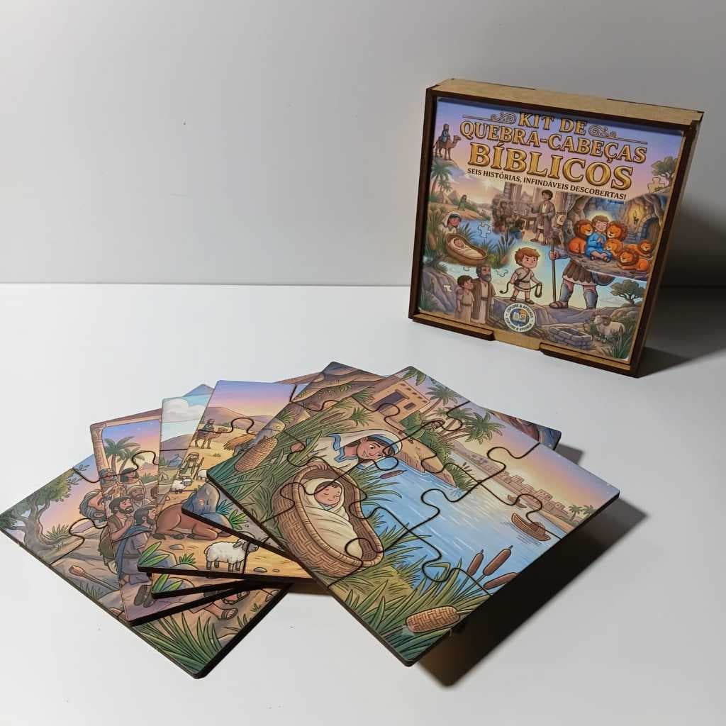 Kit Quebra-Cabeça Infantil Histórias Bíblicas MDF (6 Jogos) - Brinquedo Educativo para Foco e Concentração