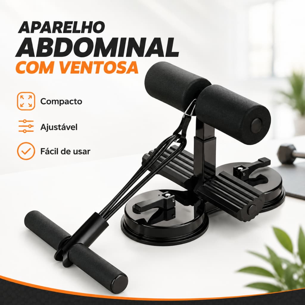 Aparelho Abdominal Multifuncional com Ventosa, Elástico e Apoio para Pés, Ajustável para Exercícios em Casa