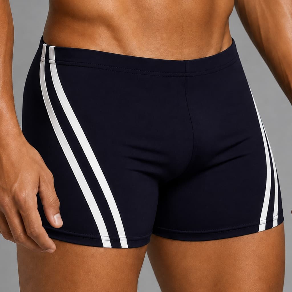 Bermuda Masculina Adulto Com Listras Laterais E Cordão De Regulagem Na Cintura Moda Praia Piscina