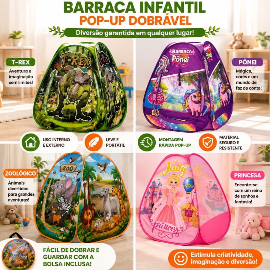 Brinquedo Infantil Menino e Menina Barraca Barraquinha Cabana Cabaninha Toca Toquinha Dobrável