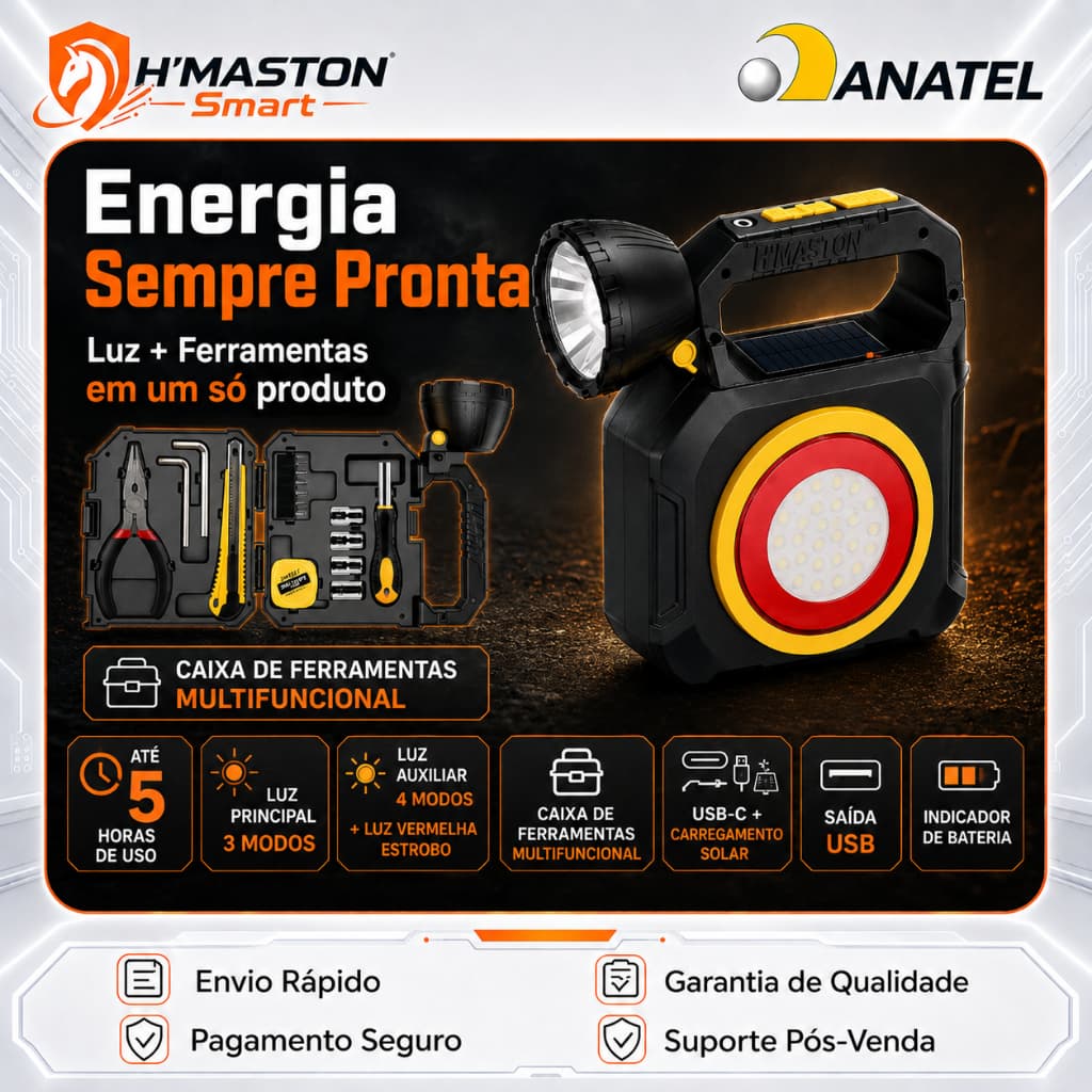 H'MASTON HW20 Lanterna Super Potente Lanterna Recarregável Lanterna Led Recarregável Lanterna Solar Recarregável Solar