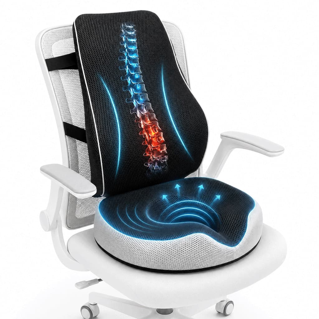 Kit Almofada de Apoio Lombar e Assento Ergonômico Ortopédico Antiderrapante Lavável Pronta Entrega