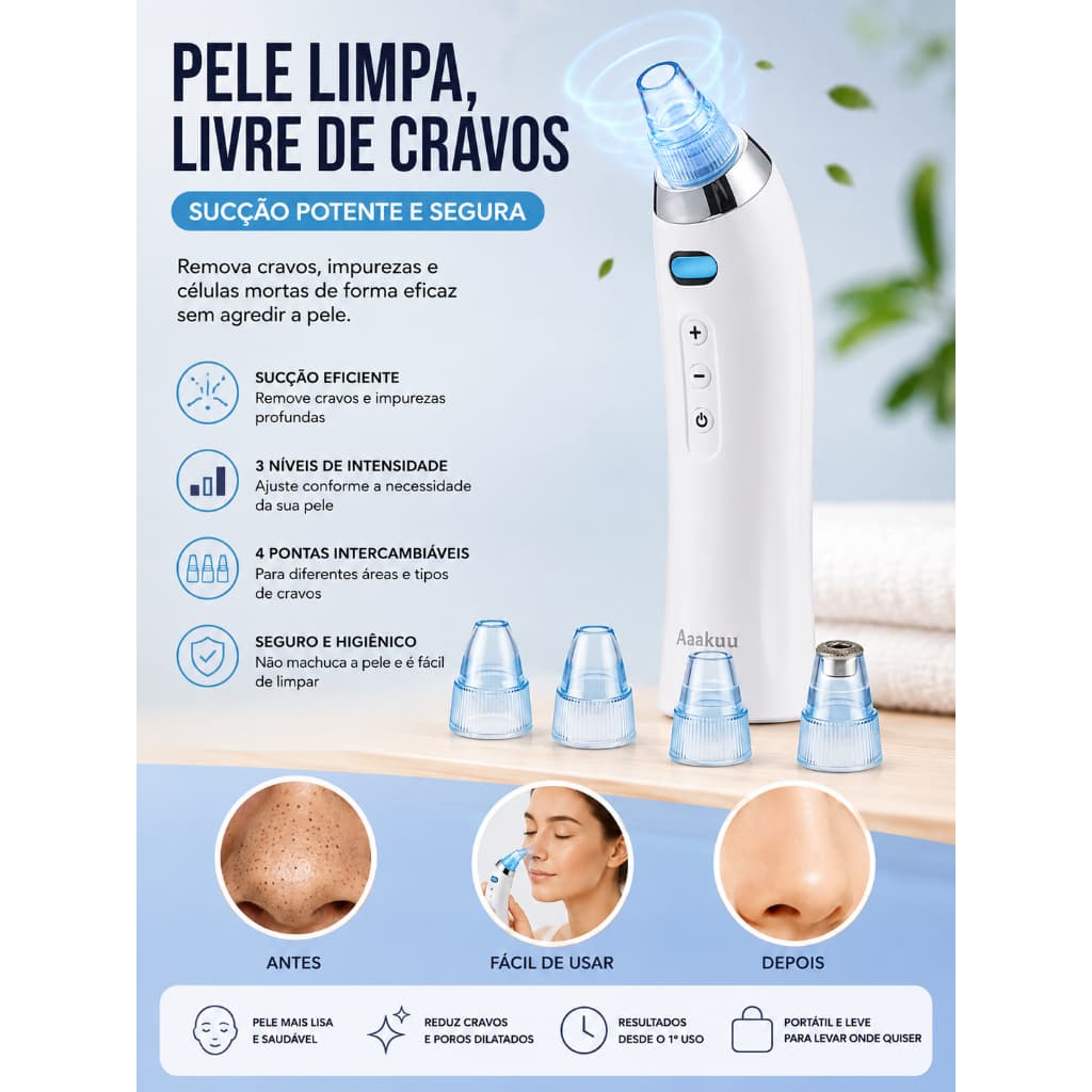 Aparelho Aspirador Removedor de Cravos e Limpeza Facial Profunda