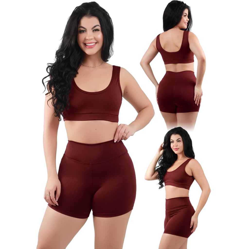Conjunto Fitness Top Confort e Short bermuda Feminina Academia
