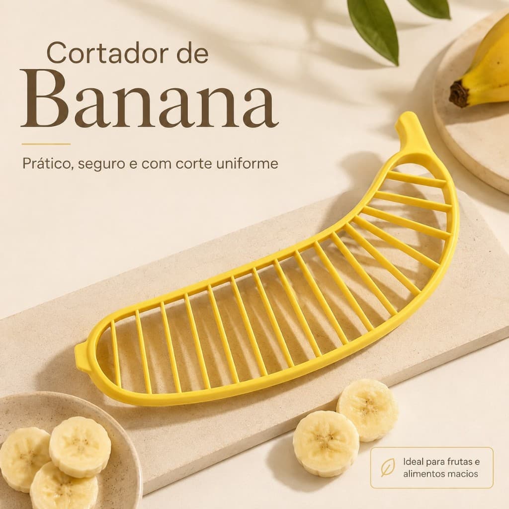 Cortador de Banana Salsicha Frutas Inteiras em Rodelas Fatiador Rápido e Seguro Utensílio de Cozinha
