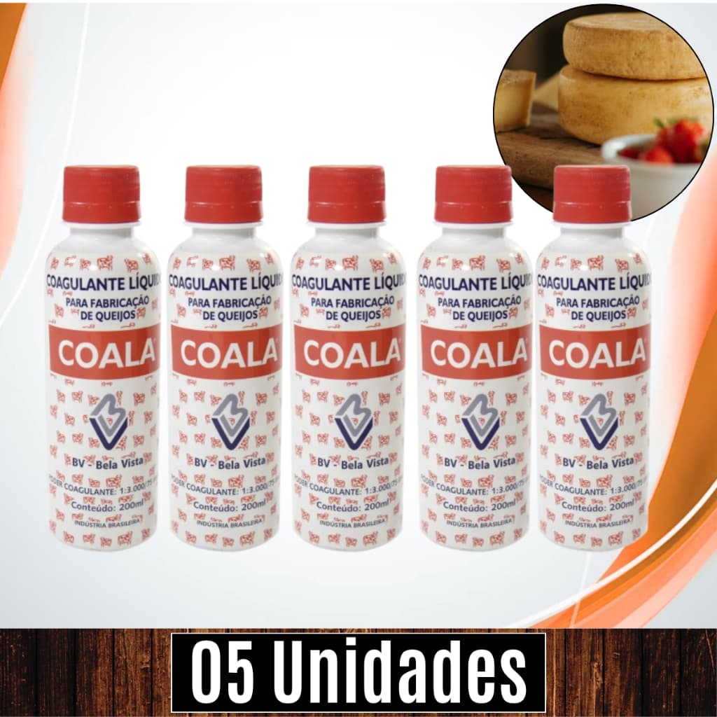 Cx 05 unds Coalho 200ml Líquido Coagulante p/ Queijos Minas Frescal Requeijão - BELA VISTA