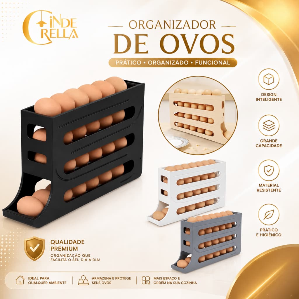 Porta Ovos Geladeira 30 Unidades Organizador Vertical Dispenser Compacto Rolante para Cozinha