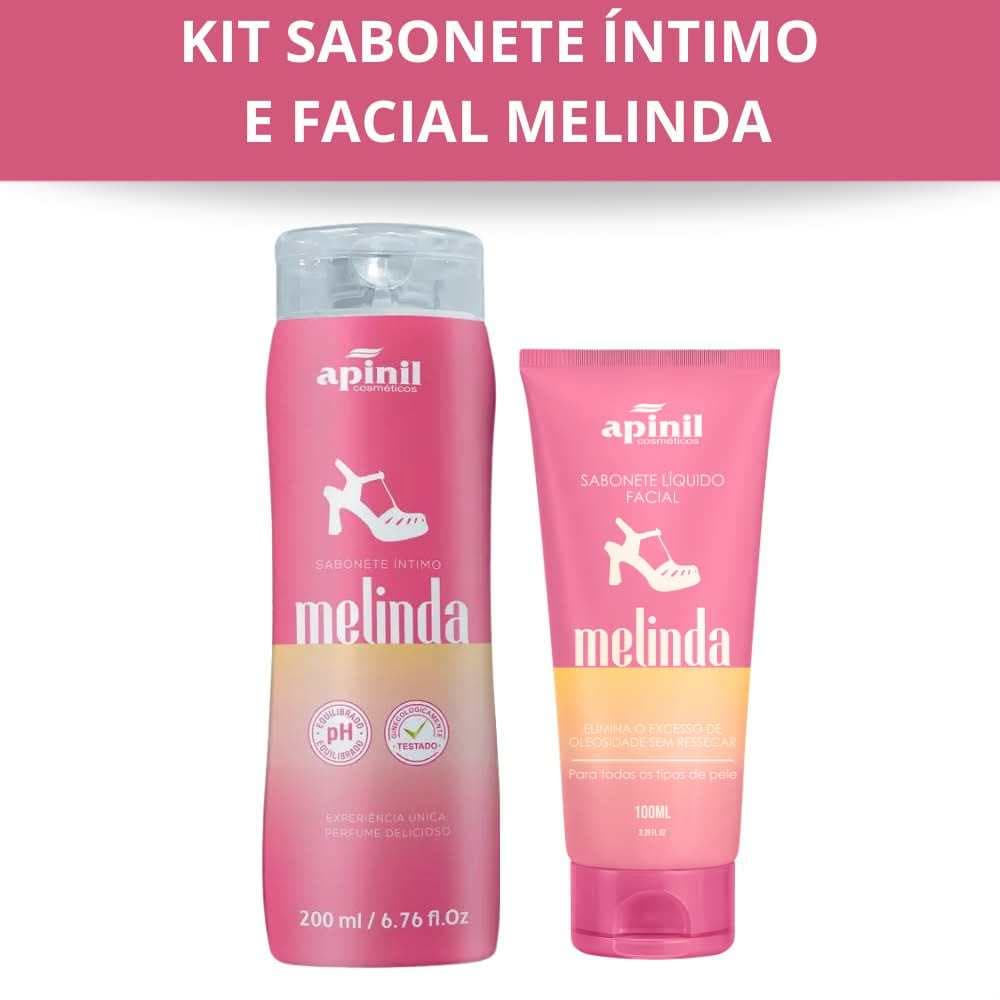Kit 2 Melinda Sabonete Íntimo 200ml + Sabonete Facial Apinil 100ml Perfumado
