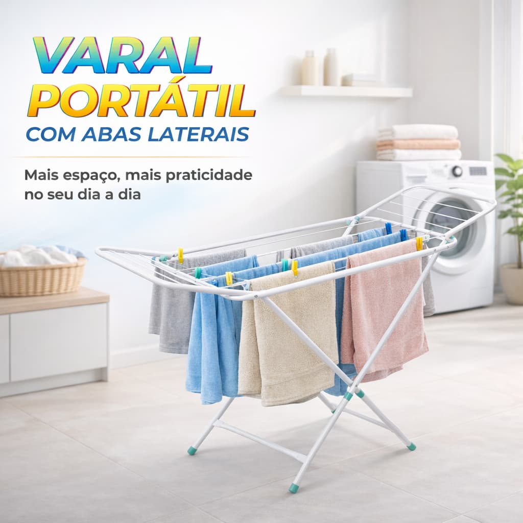 Varal Roupas De Chão de Alumínio Redorçado Com Abas Dobráveis Retrátil Resistente - Envio Imediato