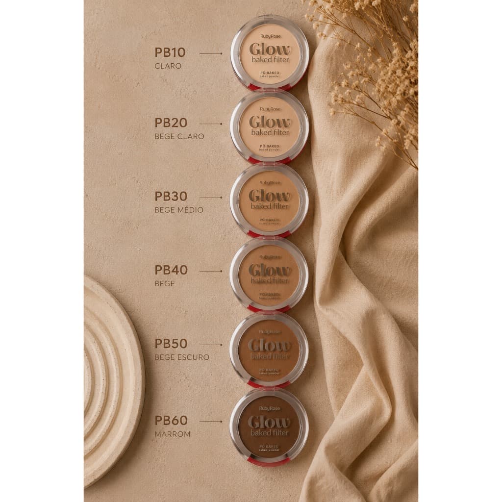 Pó Ruby Rose Blow Baked Filter Compacto Facial 6 Tons Matte