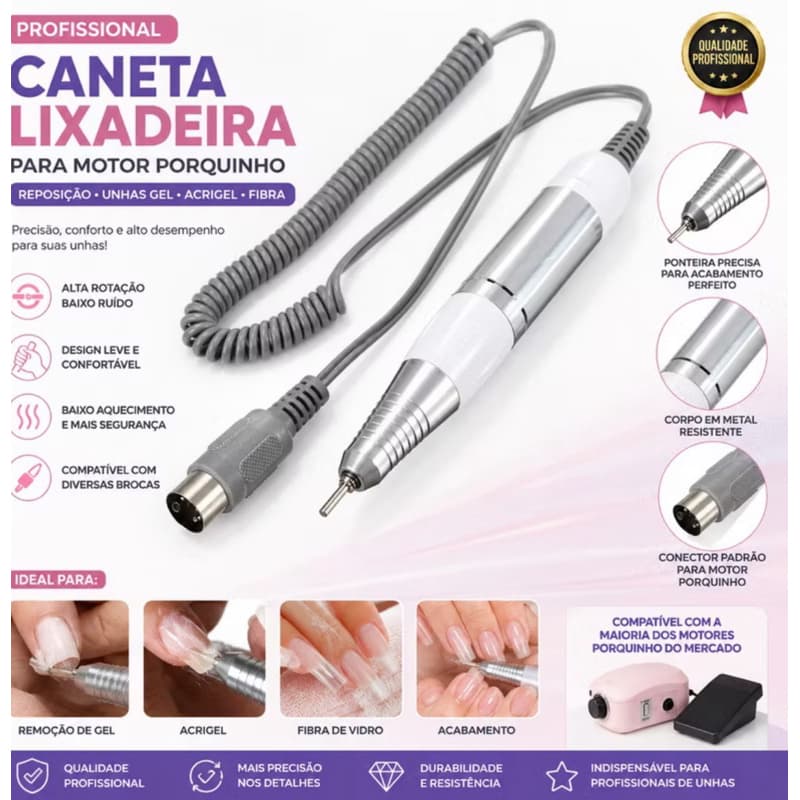 Caneta De Lixadeira Motor Porquinho Unha Elétrica Profissional