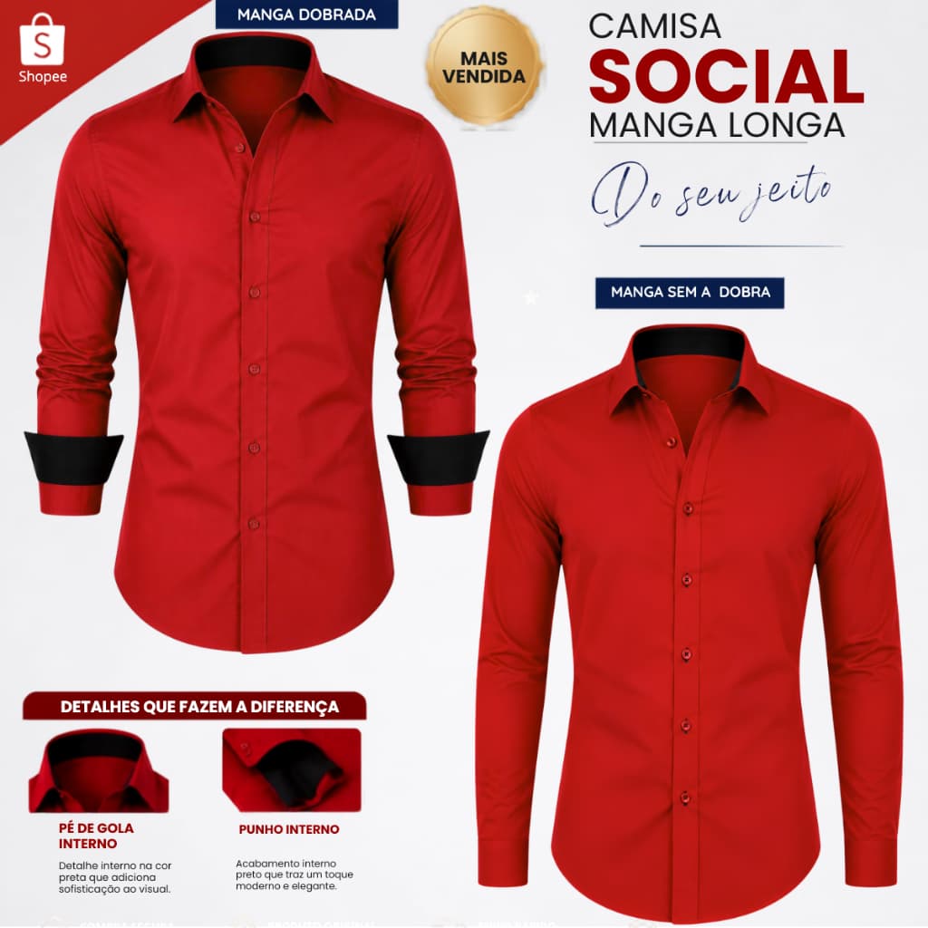 Camisa social masculina elegante premium Moderna comfortavel