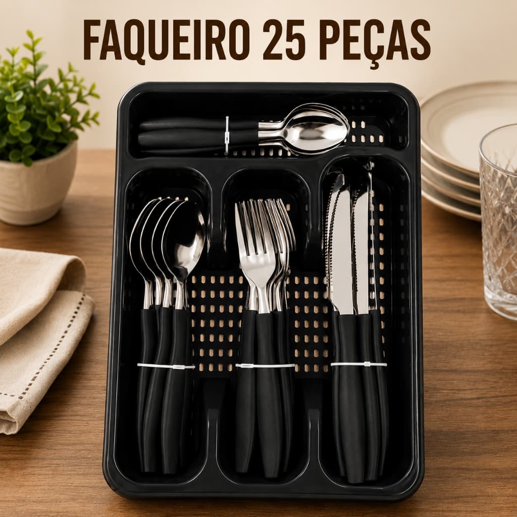 Faqueiro Jogo 25 Peças Moderno Casa Cozinha Presente
