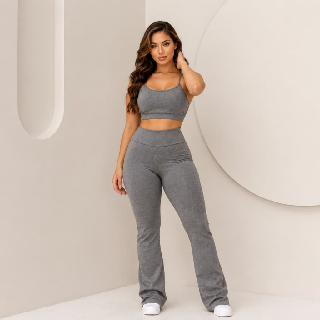 Conjunto Feminino Fitness Top E Calça Bailarina Academia Suplex Premium Zero Transparência