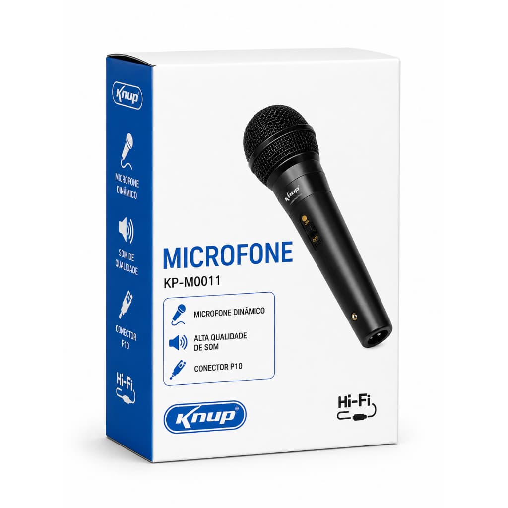 Microfone Dinâmico Knup KP-M0001 com Fio