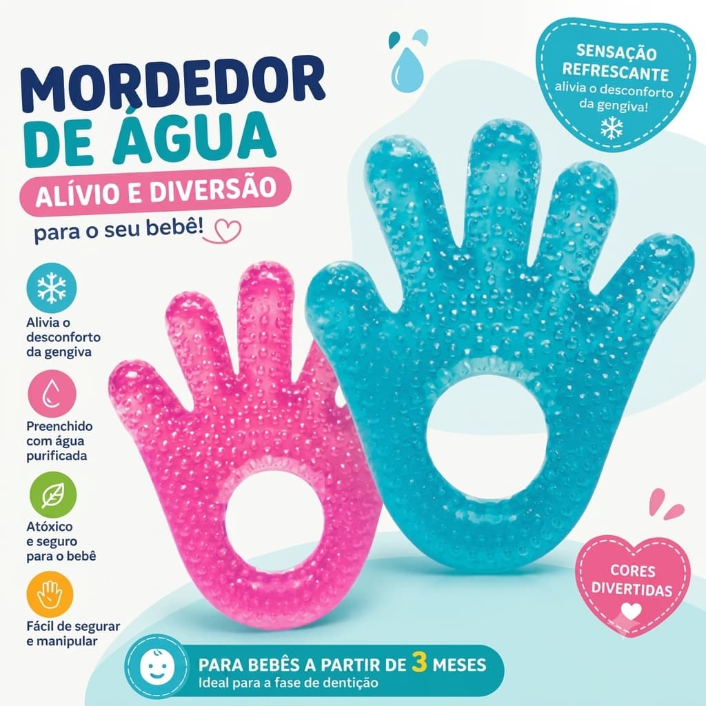 Mordedor Bebê  com Água Mãozinha Colorido Macio Soft Baby Art Baby