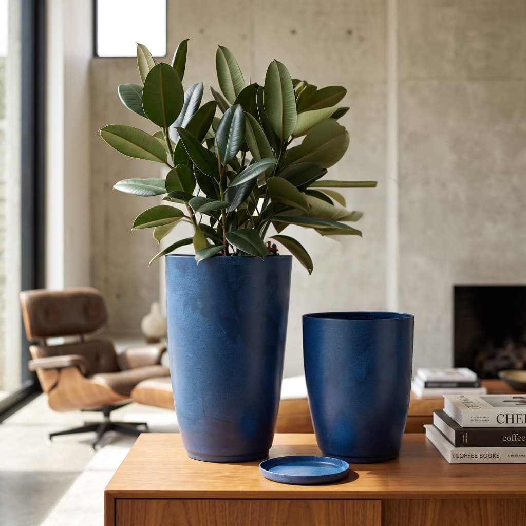 Kit Vasos para plantas Grande de polietileno Espelhado Luxo com Prato Coluna Lisa N3 + N2