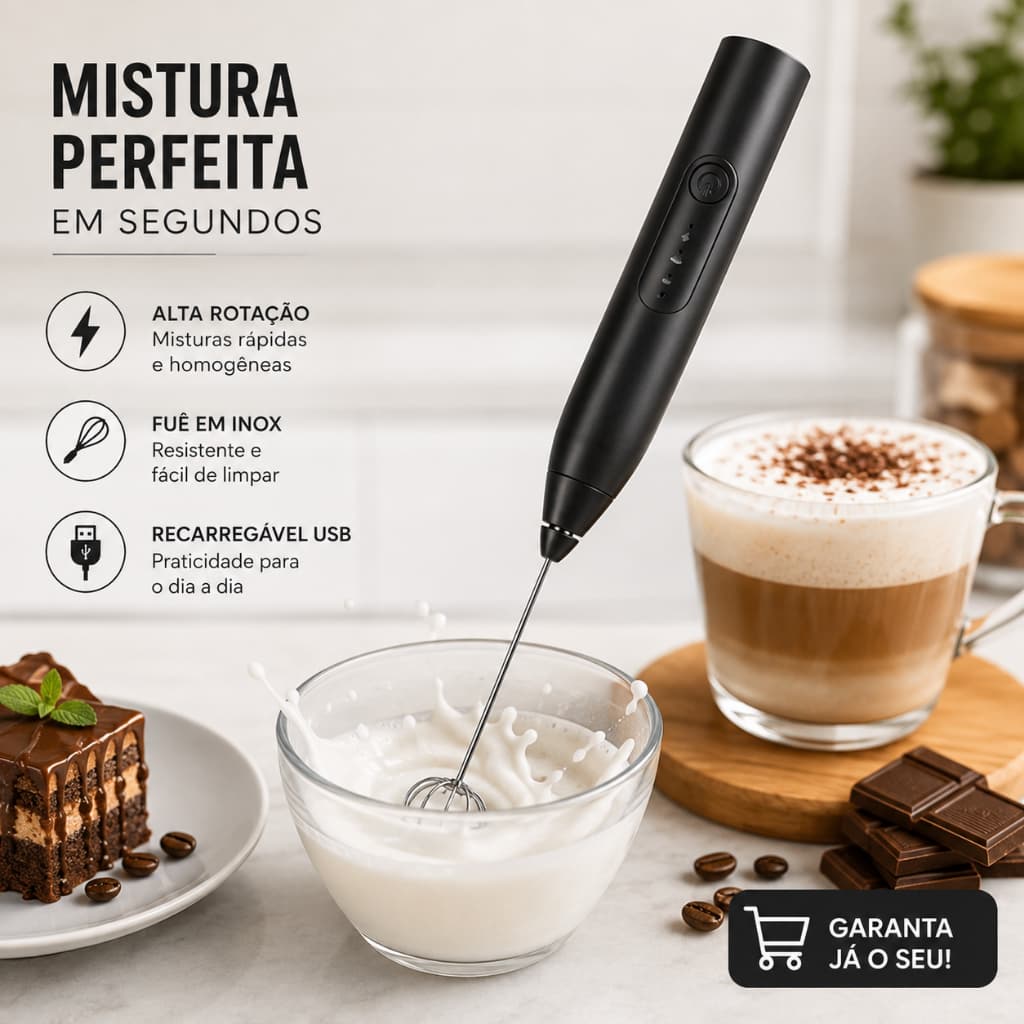 Mixer Elétrico Portátil Recarregável USB