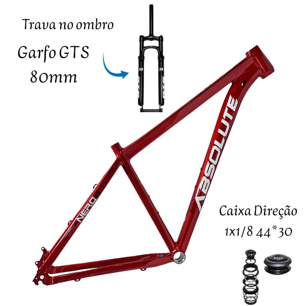 Quadro A-29 Nero 6 Alum Mtb + Garfo C/Trava no Ombro e Ajuste Preload + Caixa Direção 1.1/8*44*30