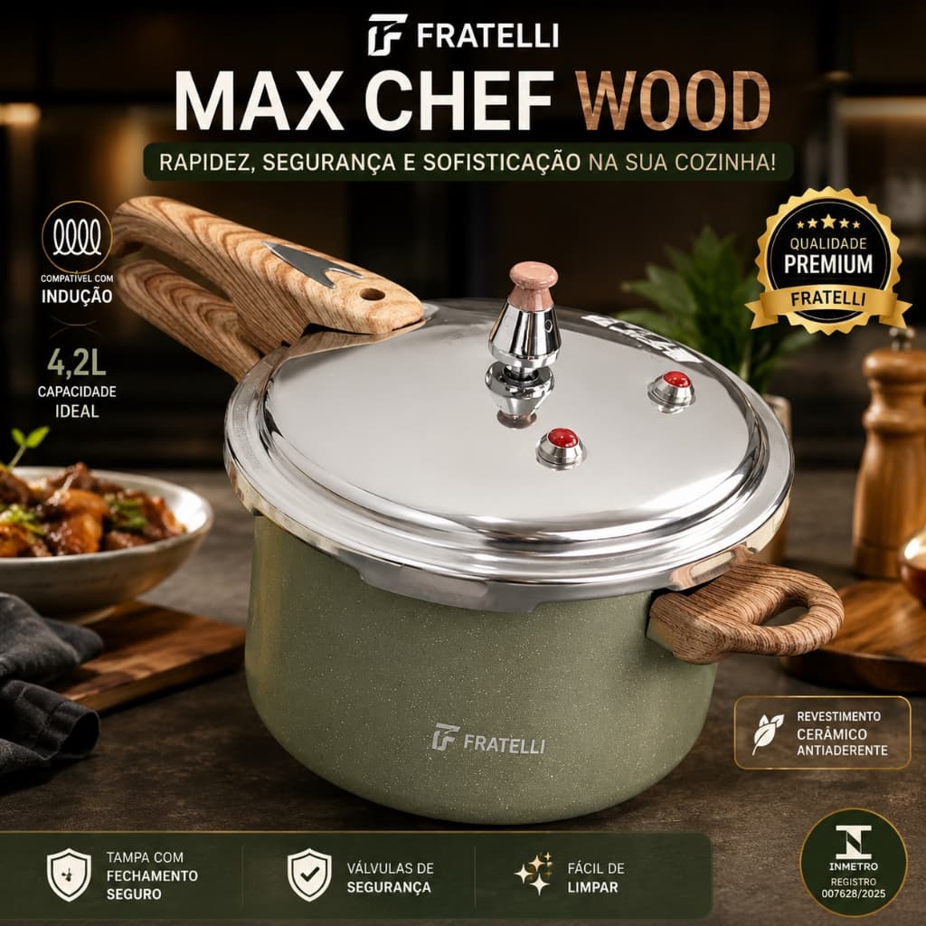 Panela de Pressão Cerâmica Antiaderente 4,2L Indução Gás Elétrico Tampa de Segurança Chef Armonia