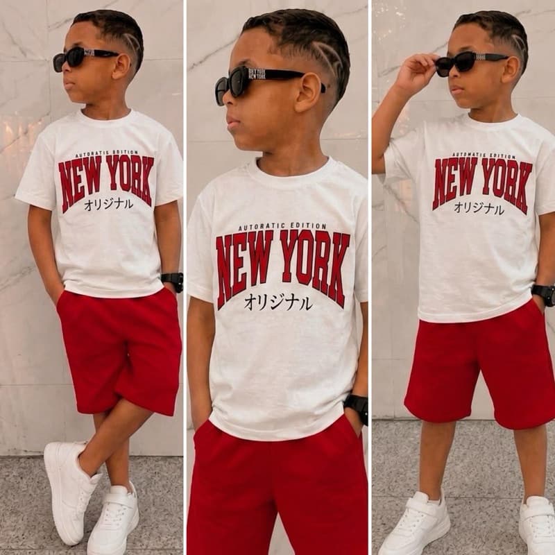 conjunto infantil menino estiloso vermelho com branco conjunto de verão blogueirinho masculino