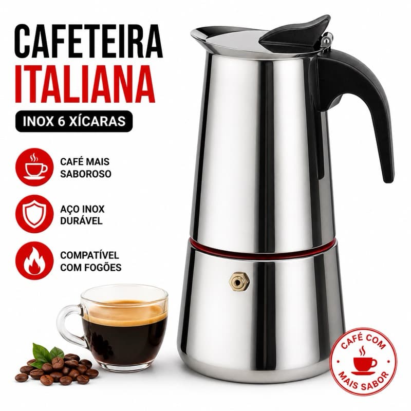 Cafeteira Italiana Inox 6 Xícaras Moka Resistente Cafézinho da Manhã Alumínio Prático