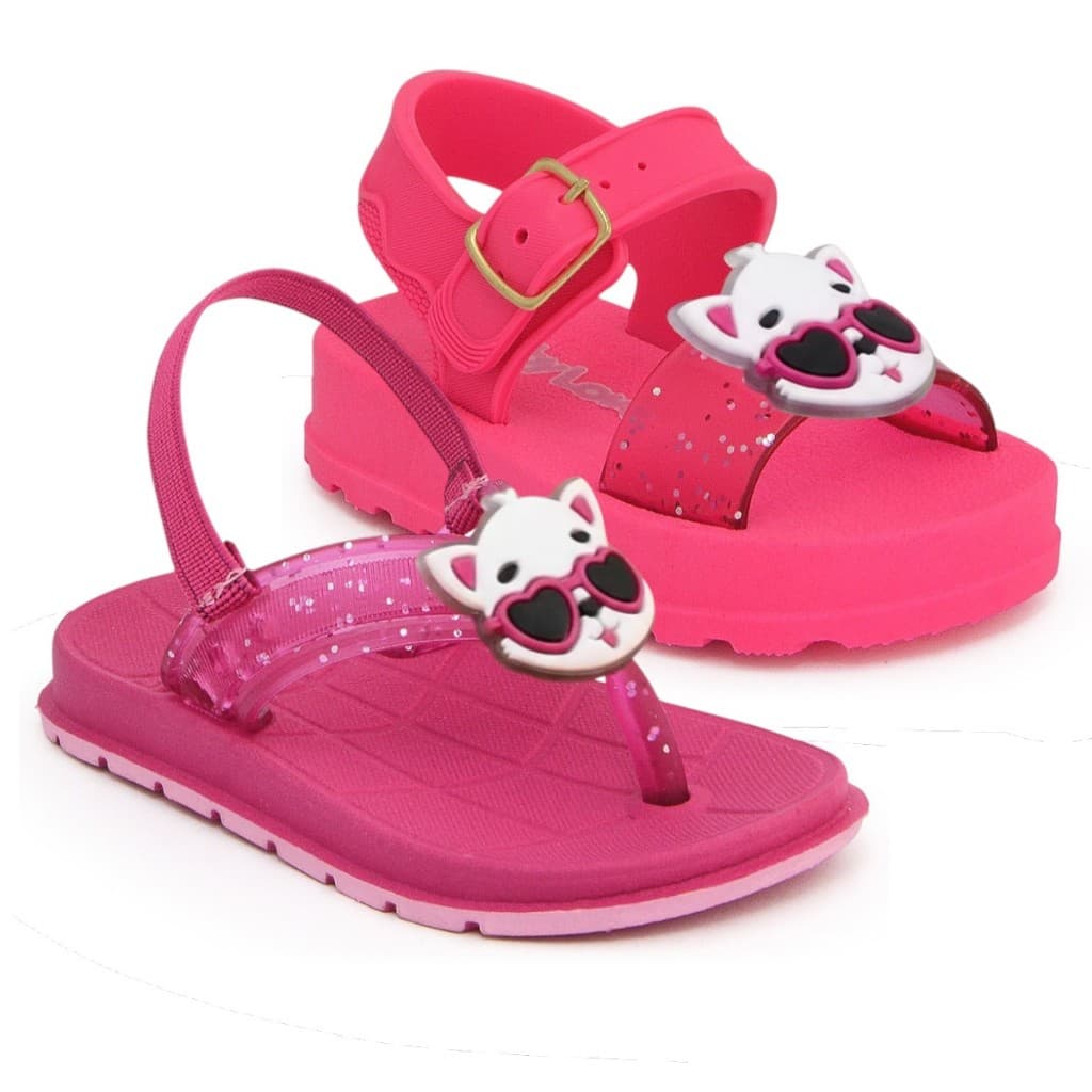Kit 2 Pares Sandália Chinelo Infantil Bebê Menina Confortável Promoção