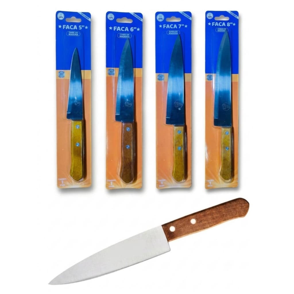 Faca para Carne Cozinha Com Cabo em Madeira