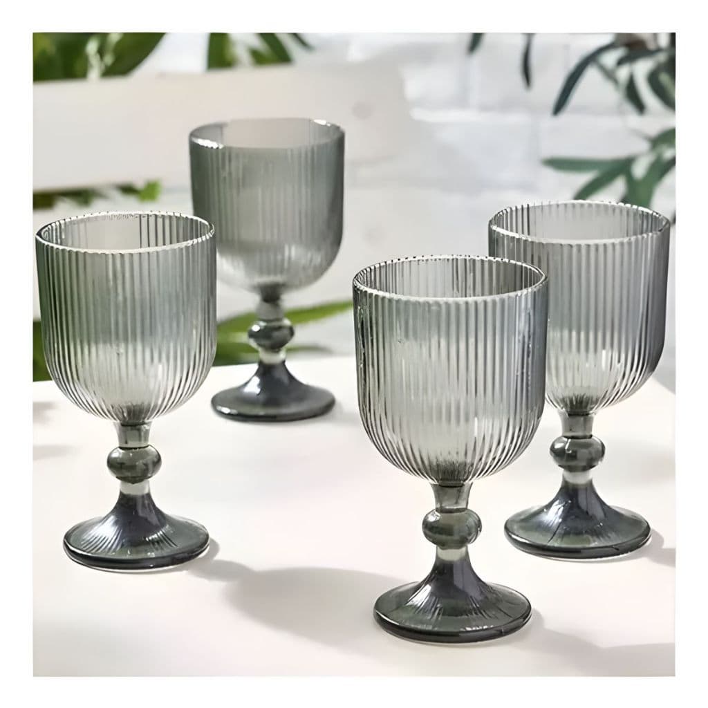 Jogo Taça Diamante Canelada Copo Vidro Transparente Bico De Jaca 380ml Vidros Âmbar Furtacor Cristal