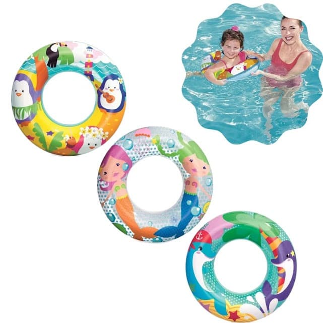 Kit 2 Bóias / Boia Infantil Criança Circular P/ Piscina Praia Estampa de (GOLFINHO / SEREIA / PINGUIM/ ) 51cm - BESTWAY
