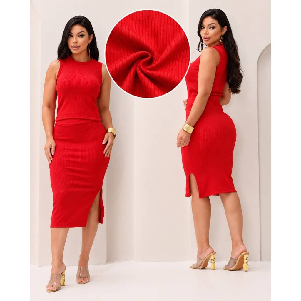 Conjunto Feminino Saia Midi Fenda Lateral Regata Tecido  Zero Transparência Envio Rápido