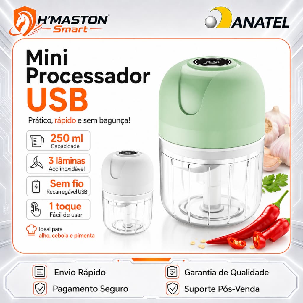 H'Maston FR08 Triturador De Alho Elétrico Mini Processador De Alho Moedor De Alho Processador Eletrico