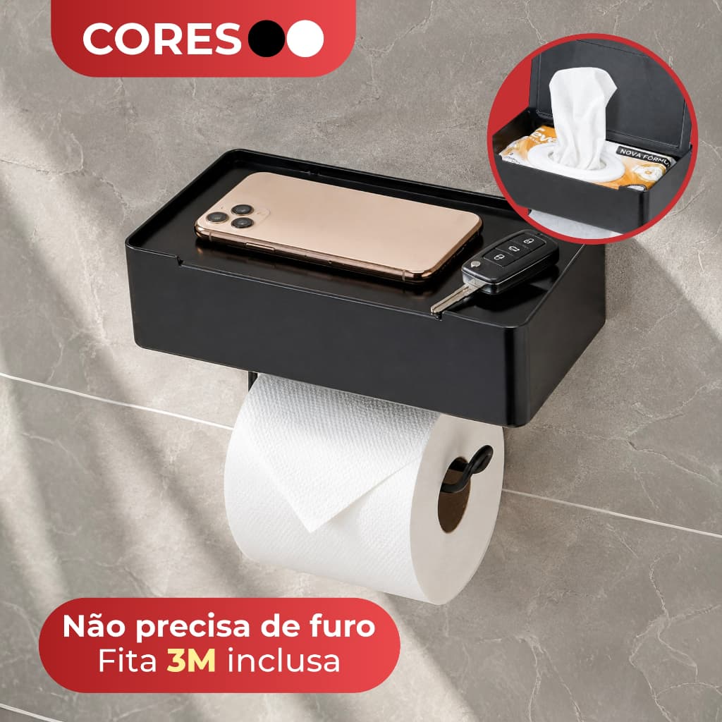 Porta Lenço Papel Higiênico Celular 3 Em 1 Fixação Fita Dupla Face 3M Arthi
