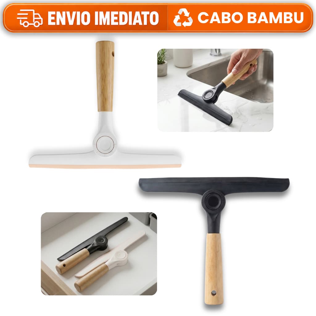 Rodo de Pia Dobrável com Cabo de Bambu Rodinho de Silicone para Cozinha Bancada Limpeza Multiuso