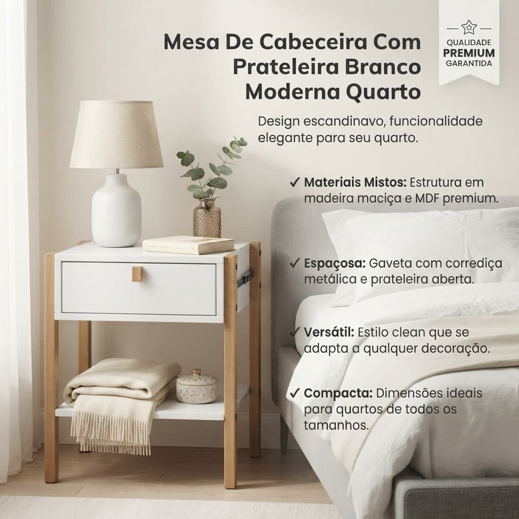 Mesa De Cabeceira Com Prateleira Branco Moderna Quarto