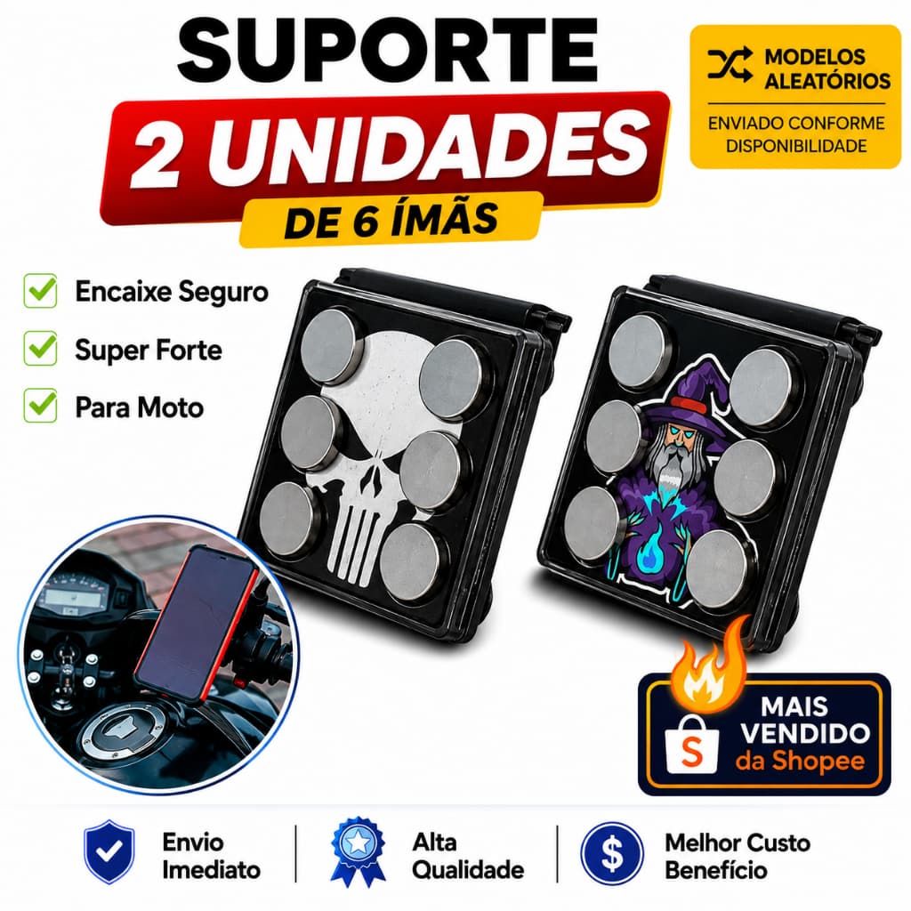 2 Suportes Magnéticos de 6 Imãs Para Moto Extra Forte