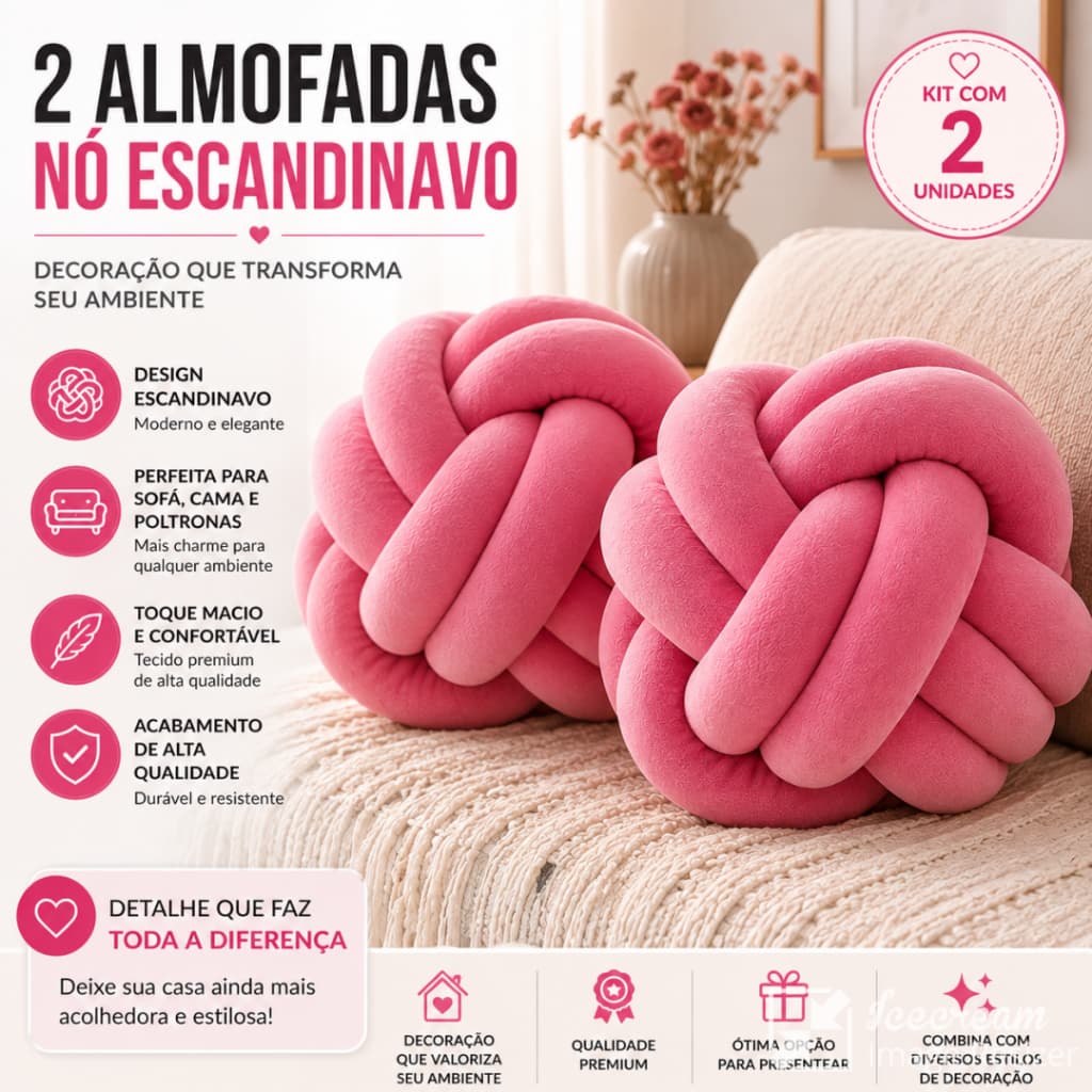 Kit 2 Almofadas Nó Escandinavo Decorativa Para Sofá Cama